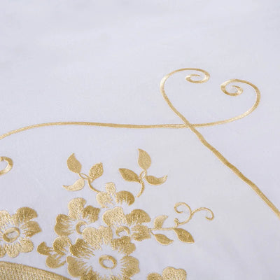White Egyptian Cotton Bedding set US King Queen size Chic Golden Embroidery Bedding sets Super Soft Bed sheet set Duvet cover