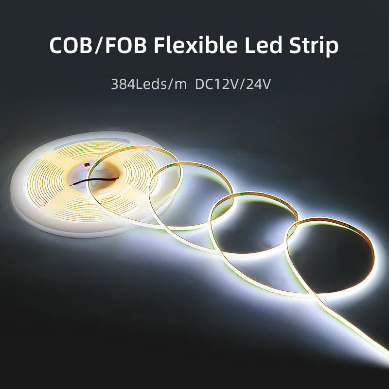 High Quality 5M Cri90 Free Cutting 12V 24V 3mm 5mm 8mm Self-adhesive Cob Led Strip Light