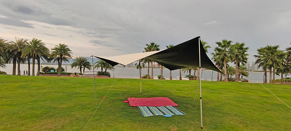 Octagon 5x5 Black Coating Tarp for 12 People Ultra Large Outdoor Camping Black Coated Tarp Waterproof Octagonal Sunshade Awning