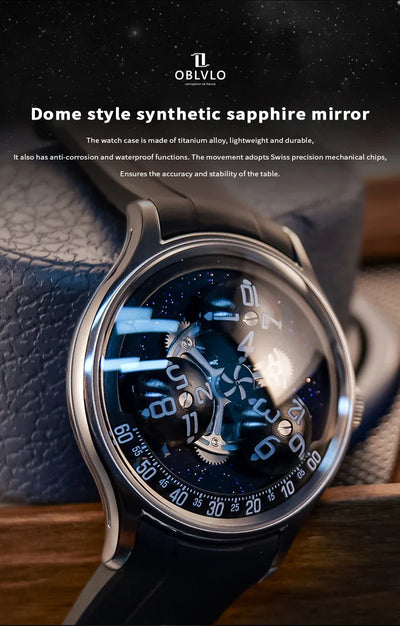 OBLVLO New Design Trisome Star Planet Automatic Watch For Men Luxury Super Luminous 316L Steel Case Mechanical Watch BLM-TRISOME
