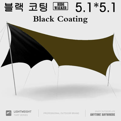 Octagon 5x5 Black Coating Tarp for 12 People Ultra Large Outdoor Camping Black Coated Tarp Waterproof Octagonal Sunshade Awning
