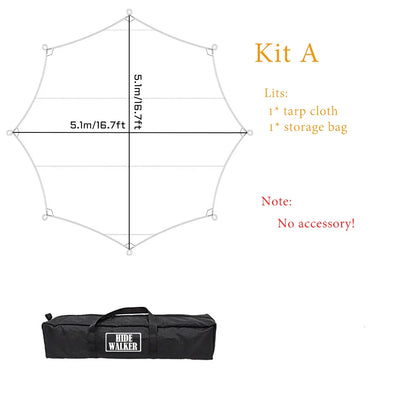 Octagon 5x5 Black Coating Tarp for 12 People Ultra Large Outdoor Camping Black Coated Tarp Waterproof Octagonal Sunshade Awning
