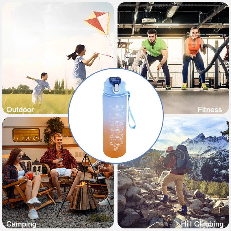 900ML Water Bottle with Straw Time Marker Leak-proof Cup Motivational Portable Water Bottle for Outdoor Sport Fitness BPA Free