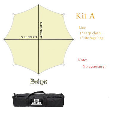 Octagon 5x5 Black Coating Tarp for 12 People Ultra Large Outdoor Camping Black Coated Tarp Waterproof Octagonal Sunshade Awning