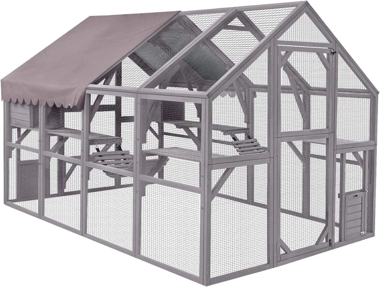 Catio Cat Enclosure Outdoor Cat Catio Large Cat Run with Bridges Walks Small Houses Roof Cover 28.27ft and 56.54ft