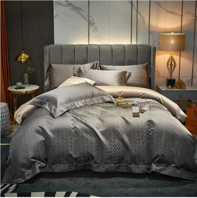 4/6Pcs Luxury Black Gold Yarndyed Jacquard Egyptian Cotton Smooth Duvet Cover Cal King Bedding Set Flat/Fitted Sheet Pillowcases