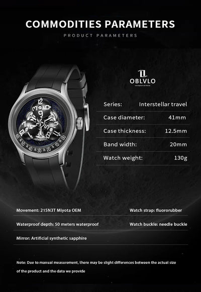 OBLVLO New Design Trisome Star Planet Automatic Watch For Men Luxury Super Luminous 316L Steel Case Mechanical Watch BLM-TRISOME