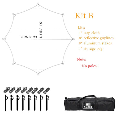 Octagon 5x5 Black Coating Tarp for 12 People Ultra Large Outdoor Camping Black Coated Tarp Waterproof Octagonal Sunshade Awning