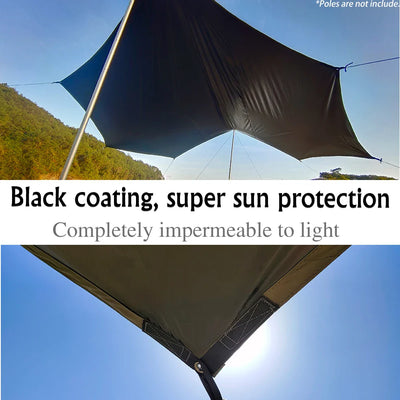 Octagon 5x5 Black Coating Tarp for 12 People Ultra Large Outdoor Camping Black Coated Tarp Waterproof Octagonal Sunshade Awning