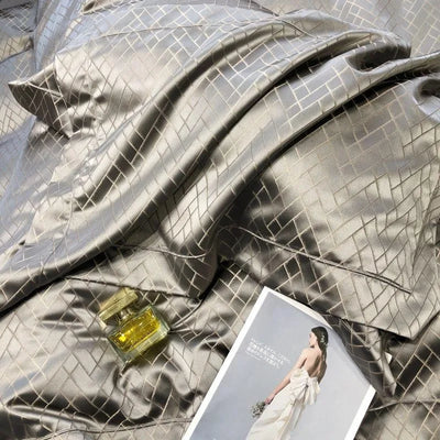 4/6Pcs Luxury Black Gold Yarndyed Jacquard Egyptian Cotton Smooth Duvet Cover Cal King Bedding Set Flat/Fitted Sheet Pillowcases