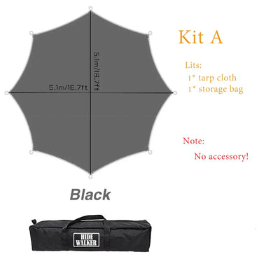 Octagon 5x5 Black Coating Tarp for 12 People Ultra Large Outdoor Camping Black Coated Tarp Waterproof Octagonal Sunshade Awning