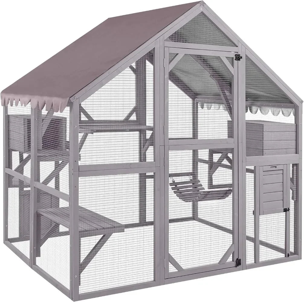 Catio Cat Enclosure Outdoor Cat Catio Large Cat Run with Bridges Walks Small Houses Roof Cover 28.27ft and 56.54ft