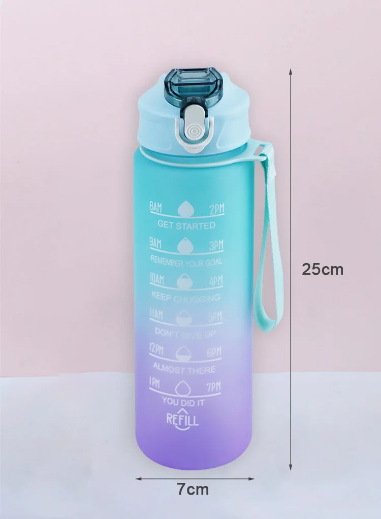 900ML Water Bottle with Straw Time Marker Leak-proof Cup Motivational Portable Water Bottle for Outdoor Sport Fitness BPA Free