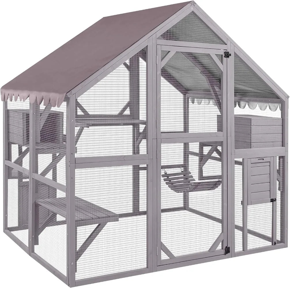 Catio Cat Enclosure Outdoor Cat Catio Large Cat Run with Bridges Walks Small Houses Roof Cover 28.27ft and 56.54ft