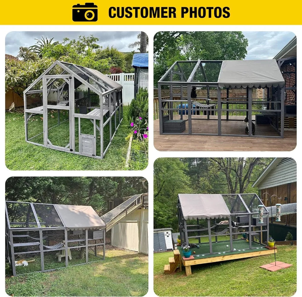 Catio Cat Enclosure Outdoor Cat Catio Large Cat Run with Bridges Walks Small Houses Roof Cover 28.27ft and 56.54ft