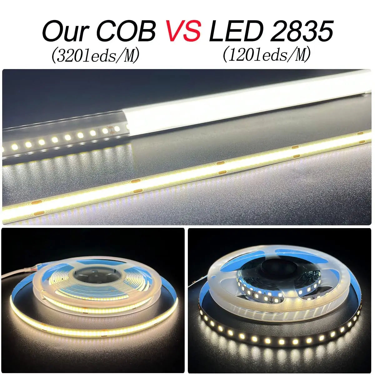 High Quality 5M Cri90 Free Cutting 12V 24V 3mm 5mm 8mm Self-adhesive Cob Led Strip Light