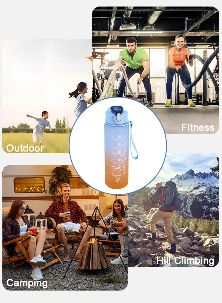900ML Water Bottle with Straw Time Marker Leak-proof Cup Motivational Portable Water Bottle for Outdoor Sport Fitness BPA Free