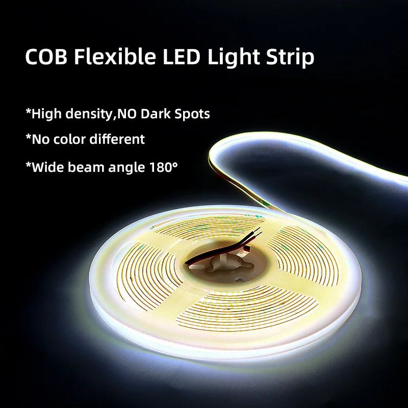High Quality 5M Cri90 Free Cutting 12V 24V 3mm 5mm 8mm Self-adhesive Cob Led Strip Light